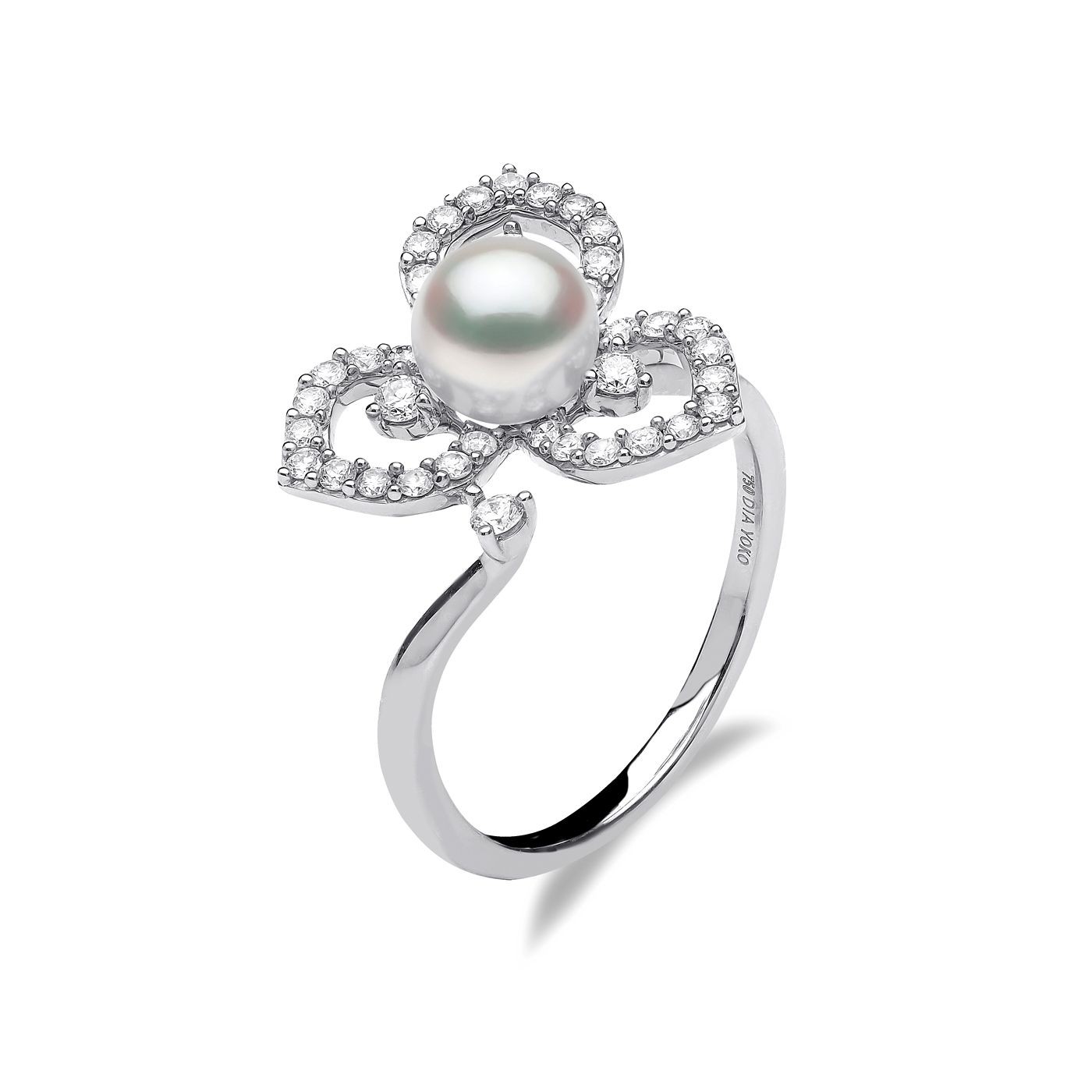 Inel Yoko cu perla, diamante si aur alb de 18k