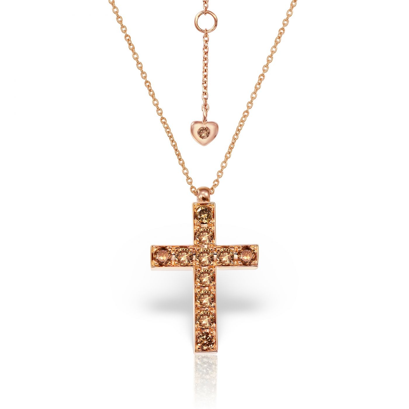 Lant cu pandantiv cruce Maria Granacci aur roz 18k cu diamante