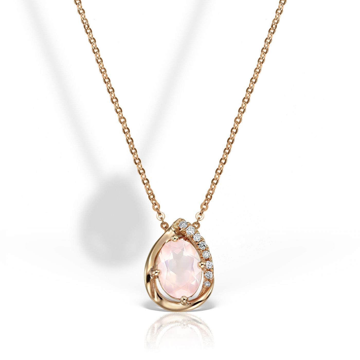 Lant cu pandantiv Maria Granacci din aur roz 18k cu quartz si diamante