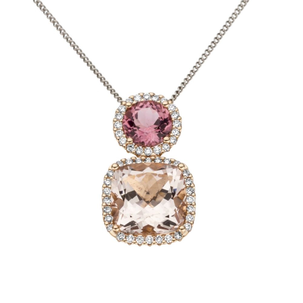 Pandantiv Maria Granacci din aur roz 18K cu morganit, turmalina si diamant