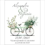 Eticheta florala cu tematica bicicleta model 35