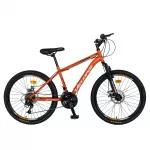 Bicicleta MTB-HT, Saiguan Revoshift 18 Viteze, Roti 24 Inch, Frane Disc, Velors Poseidon V2409A, Portocaliu cu Design Alb/Negru