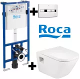 Pachet Complet Sistem WC Suspendat Roca The Gap - Gata de Montaj - Cadru fixare + Rezervor Ingropat, Clapeta Crom, Vas WC si Capac WC  Softclose