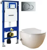 Set 2 in 1 Toaleta cu bideu Creavit Design Rimoff, Geberit Sigma, capacitate 9 L, capac soft and slim, clapeta crom lucios