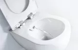 Set 3 in 1 Toaleta cu bideu Creavit Design Rimoff, Paffoni control temperatura, Geberit Sigma, capacitate 9 L, capac soft and slim, clapeta crom lucios