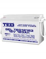 Acumulator 12V GEL Deep Cycle Solar, Dimensiuni 405 x 173 x 220 mm, Baterie 12V 123Ah M8, TED Electric TED003508