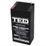 Acumulator 4V Stationar VRLA, Dimensiuni 47 x 47 x 100 mm, Baterie 4V 4.6Ah F1, TED Electric TED002853