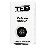 Stabilizator tensiune 600W 230V cu 2 iesiri Schuko si sinusoidala pura + ecran LCD si cleme prindere in perete, TED Electric TED000057