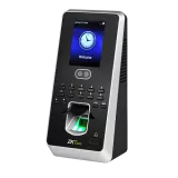Terminal standalone de control acces si pontaj cu recunoastere faciala, cititor de amprenta si proximitate 125KHz (carduri EM 26 bit). Porturi: Wiegand IN/OUT, RS485, TCP/IP, USB-host, Iesire yala, Mo