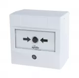 Buton de incendiu adresabil Soteria,  17-35 Vdc, IP 44, montaj aparent/semi-ingropat, policarbonat alb