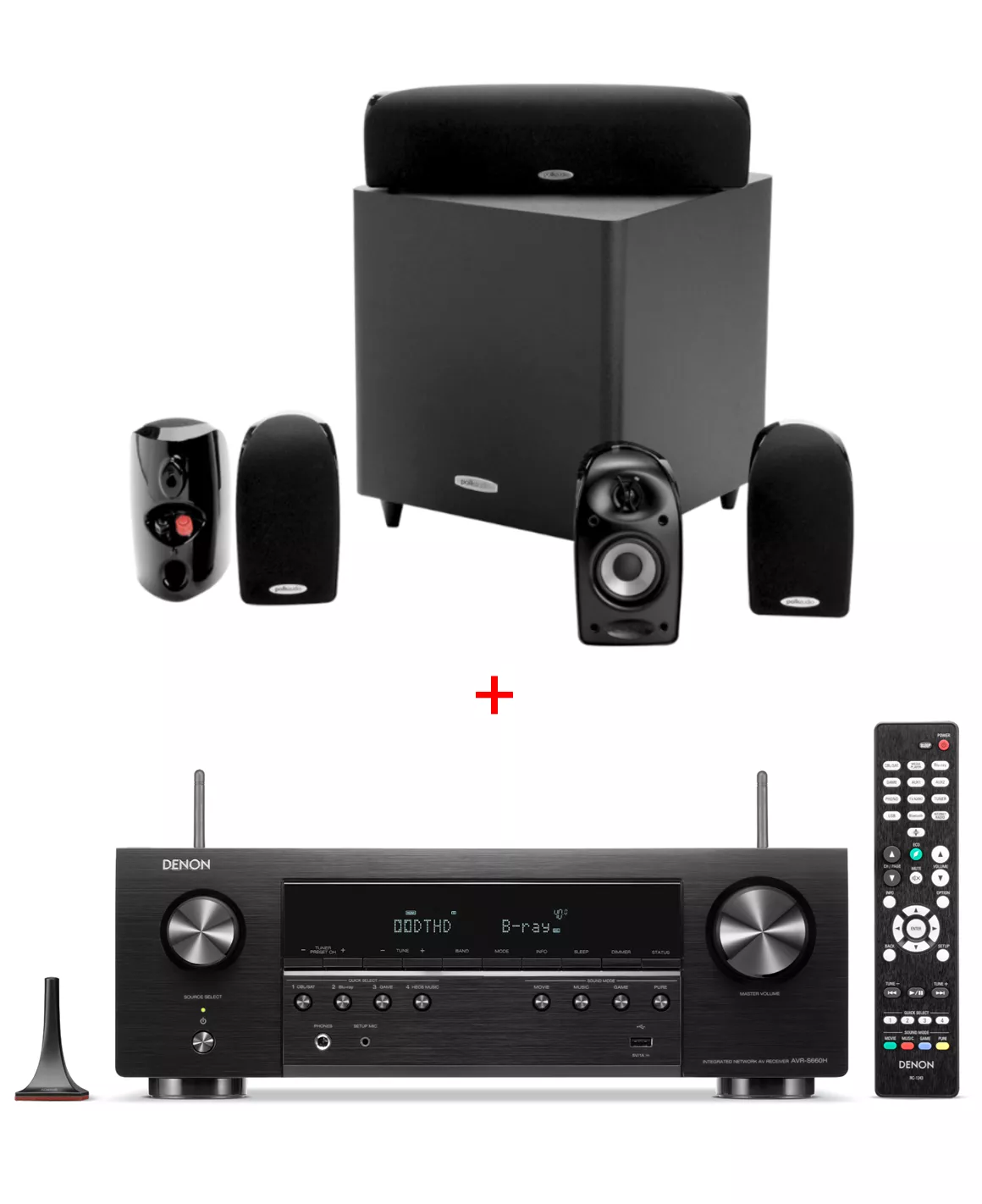 Sistem Home Cinema 5.1: Receiver Denon AVR-S660H + Sistem audio 5.1 Polk Audio TL16