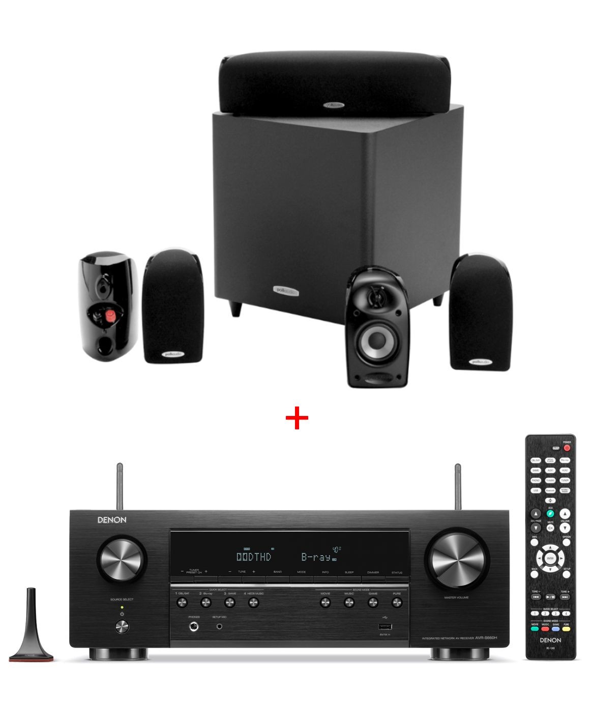 Denon AVR-X1500H Amplificador 7.2 + Polk Audio TL1600 Home Cinema 5.1 Negro