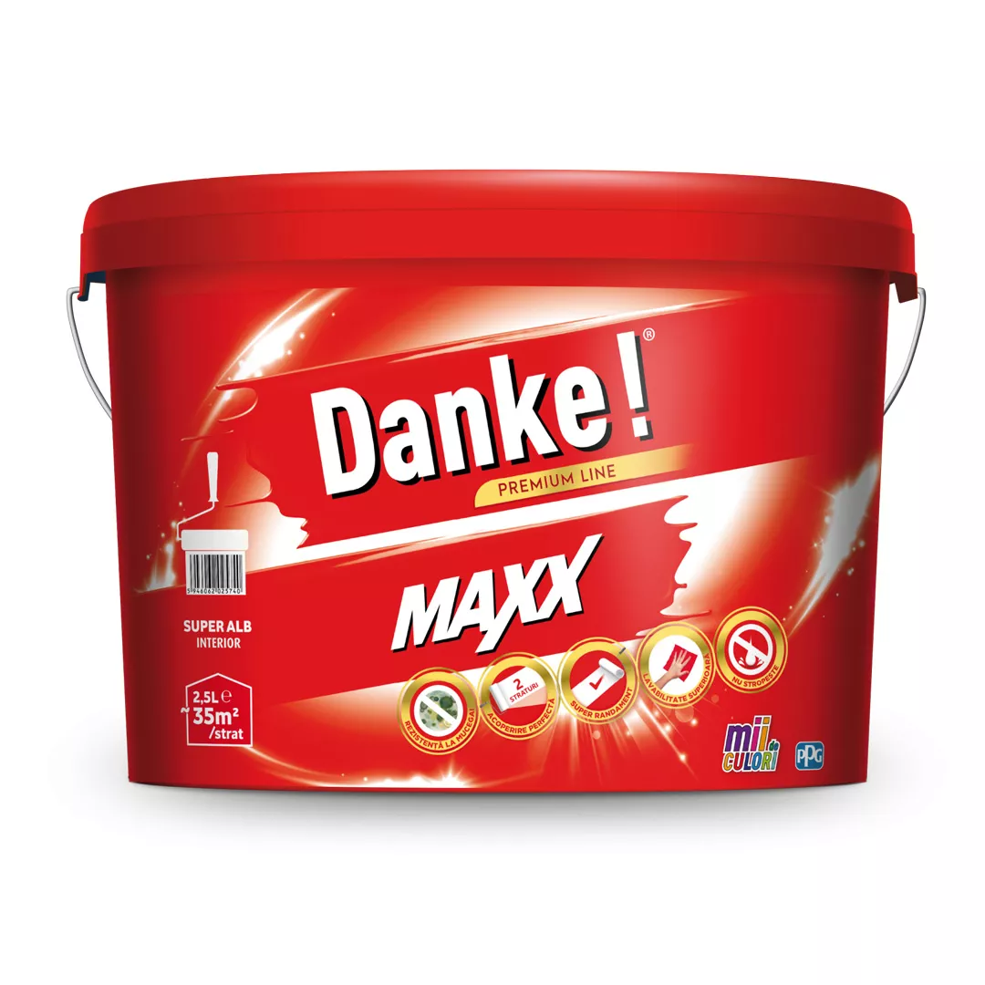 Vopsea lavabila alba Danke Maxx White, de interior, aspect mat 2.5 L, [],damila.ro