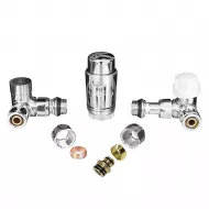 Set robineti radiator tur retur axiali Cayman nichel 1/2 x 16 mm + 1/2 x 15 mm