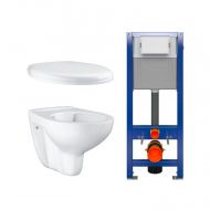 Pachet rezervor WC incastrat, Dezit, placa comanda + vas WC suspendat Grohe Bau si capac WC soft close, crom