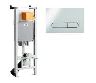 Pachet rezervor WC incastrat, Romstal, Bound, 3-6L + cadru + placa comanda cromata