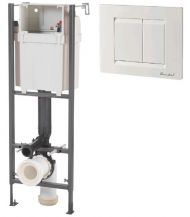 Pachet rezervor WC incastrat, Romstal, Serio, 3/6L + cadru + placa comanda, dubla, alba