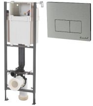 Pachet rezervor WC incastrat, Romstal, Serio, 3/6L + cadru + placa comanda, dubla, crom