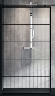 Perete dus Walk-in, Novellini, Kuadra H Stripes, sticla securizata 8mm, transparenta, profil negru mat, 100x200 cm