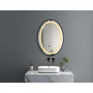 Oglinda baie INFINITY ovala, LED 3 culori, 50x70cm, rama neagra, dezaburire, ceas