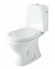 Set vas WC, Cersanit, Family, cu rezervor ceramic si capac, stativ, 35.5x65x76 cm, evacuare verticala