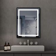 Oglinda baie INFINITY, LED 3 culori, 60x80cm, rama aluminiu neagra, dezab., ceas