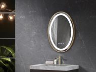 Oglinda baie FORTUNA, LED 3 culori, 50x70cm, rama aurie, dezab., touch, ceas