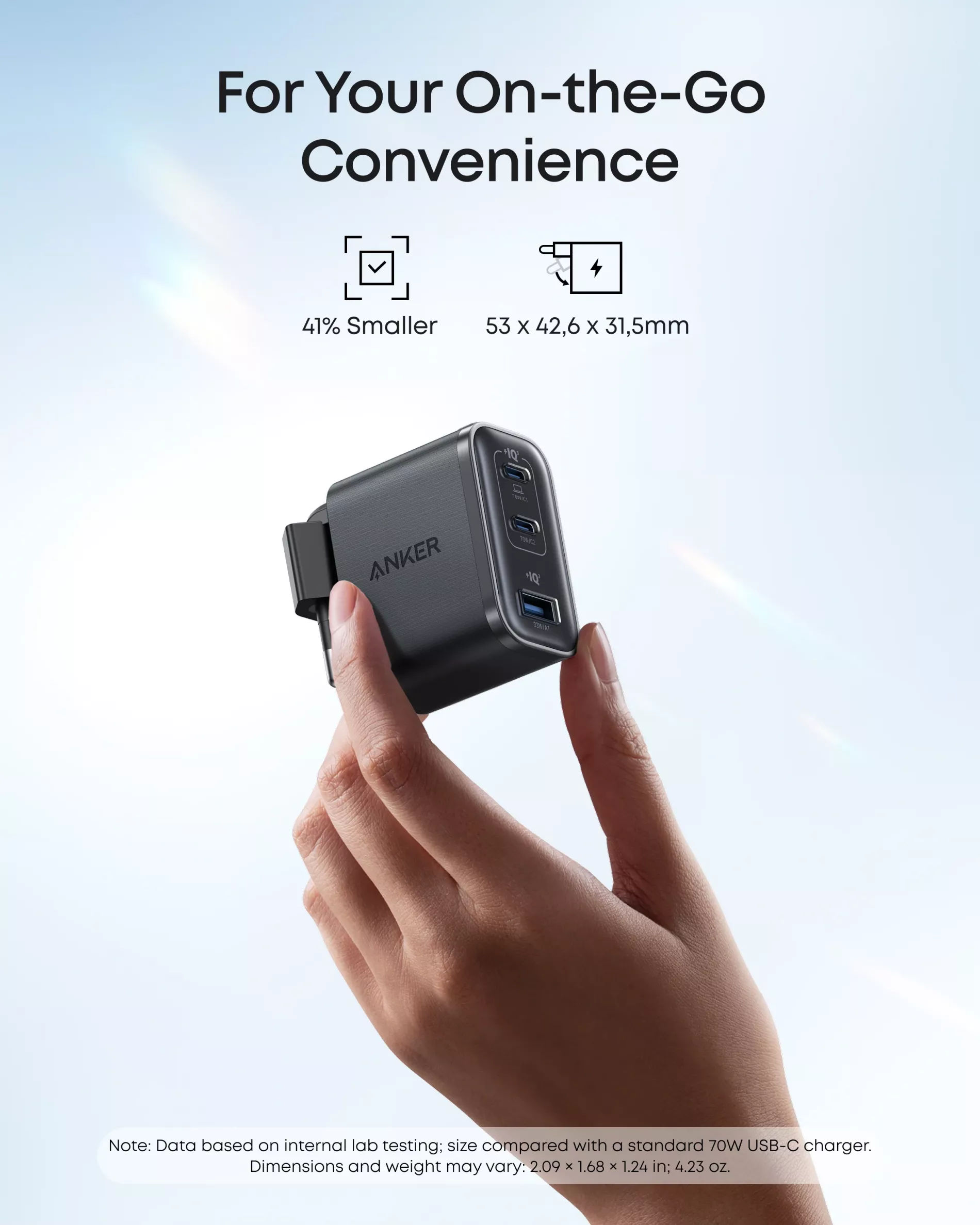 Incarcator retea Anker Nano 70W, 2x USB-C, 1x USB, Fast Char