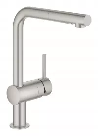 Baterie bucatarie Grohe Minta, inalta, tip L, dus extractabil, mat, otel satinat, 30274DC0