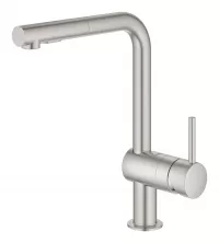 Baterie bucatarie Grohe Minta, inalta, tip L, dus extractabil, mat, otel satinat, 30274DC0