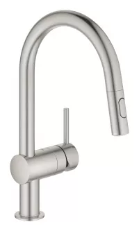 Baterie bucatarie Grohe Minta, inalta, tip C, dus extractabil, mat, otel satinat, 32321DC2