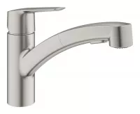 Baterie bucatarie Grohe Start, medie, tip L, dus extractabil, mat, otel satinat, 30531DC1
