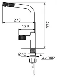 Baterie de bucatarie FDesign Ardesia FD1-ARD-8-25, 3/8'', pipa inalta, tip L, dus extractabil, pivotanta, mat, negru / cupru