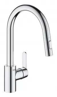 Baterie de bucatarie Grohe Get, 3/8'', inalta, tip C, dus extractabil, crom, 31484001