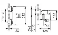 Baterie de dus FDesign Brina FD1-BRN-7-11, 1/2'', aparent, monocomanda, cartus ceramic, crom