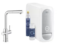 Baterie bucatarie Grohe Blue Home 31539000, 3/8'', tip L, inalta, filtrare, racire, apa carbogazoasa, dus extractabil, crom