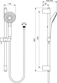 Coloana de dus Ideal Standard IdealRain Evo B2233, universala, 110 m, 600 mm, furtun 1.75 m, 3 functii, anti-calcar, crom