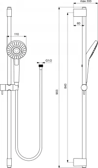 Coloana de dus Ideal Standard IdealRain Evo B2237, universala, 110 mm, 900 mm, 3 functii, furtun 1.75 m, pivotanta, crom