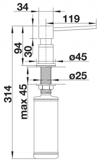 Dozator de bucatarie Blanco Torre 525810, incastrat, 34 mm, 300 ml, Silgranit, antracit / crom