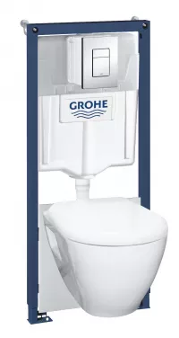Pachet 5in1 WC Grohe Serel 39468000, cadru, WC suspendat, SoftClose, elemente montaj, placa actionare crom