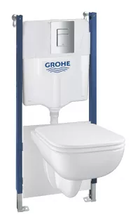 Pachet 5in1 WC Grohe Solido Edge, cadru, WC, Rimless, SoftClose, clapeta WC crom, antifonare, alb, 39816000