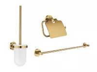 Pachet accesorii 3in1 Grohe Essentials, perie WC, suport hartie igienica, bara 600 mm, lucios, auriu