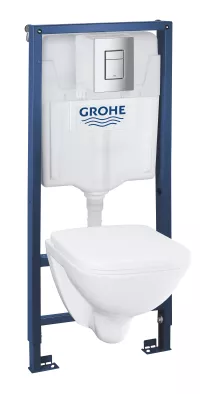 Pachet WC 5 in 1 Grohe Solido Square 39467000, WC Lecino Senner, capac, placuta crom, alb