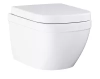 Pachet WC Grohe Euro Ceramic 39693000, suspendat, cadru Rapid SLX, WC si clapeta Grohe, rimless, softclose, clapeta auriu lucios, alb