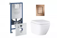 Pachet WC Grohe Euro Ceramic 39693000, suspendat, cadru Rapid SLX, WC si clapeta Grohe, rimless, softclose, clapeta cupru mat, alb