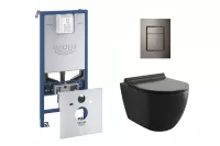 Pachet WC Grohe 37535A00, suspendat, WC Kielle Gaia, Rimless, SoftClose, cadru Rapid SLX, antifonare, placuta grafit lucios, negru