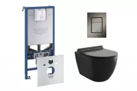 Pachet WC Grohe 37535AL0, suspendat, WC Kielle Gaia, Rimless, SoftClose, cadru Rapid SLX, antifonare, placuta grafit mat, negru