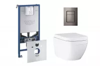 Pachet WC Grohe Euro Ceramic 39554000, suspendat, WC Grohe, cadru Rapid SLX, rimless, solftclose, alb, clapeta grafit lucios