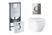 Pachet WC Grohe Euro Ceramic 39554000, suspendat, WC Grohe, rimless, solftclose, alb, clapeta grafit lucios