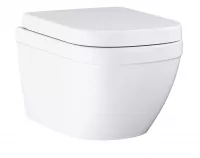 Pachet WC Grohe Euro Ceramic 39554000, suspendat, WC Grohe, cadru Rapid SLX, rimless, solftclose, alb, clapeta auriu lucios